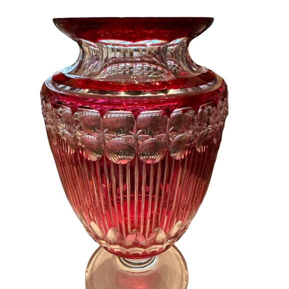 Antique Art Deco Val St Lambert Belgian heavy crystal vase glass Cranberry 11” - Picture 3 of 7